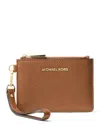 Michael Kors Michael  Leather Jet Set Small Coin Purse In Luggage,gold
