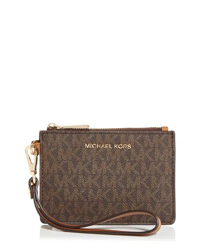 Michael Kors Michael  Small Leather Wristlet In Brown