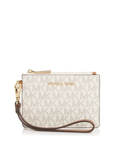 Michael Kors Michael  Small Leather Wristlet In Vanilla
