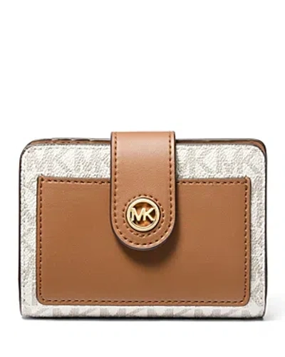 Michael Kors Michael  Charm Small Tab Compact Pocket Wallet In Vanilla,acorn