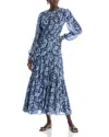 Michael Kors Michael  Smock Waist Tiered Maxi Dress In Blue