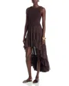 Michael Kors Michael  Smocked High Low Dress In Brown