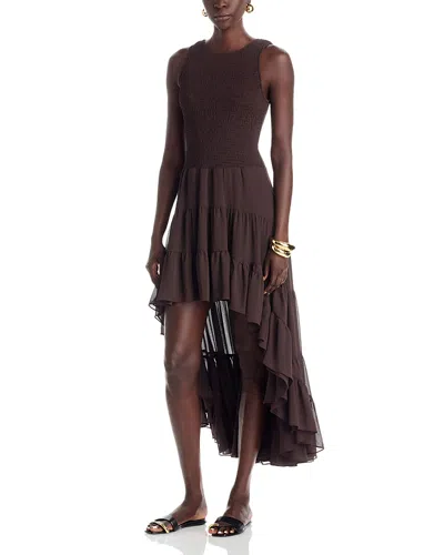 Michael Kors Michael  Smocked High Low Dress In Brown