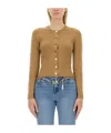 Michael Kors Crew Neck Wool Blend Cardigan In Blue