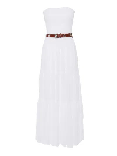 Michael Kors Michael  Strapless Belted Maxi Dress In White