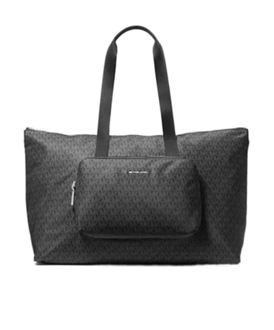 Michael Kors Michael  Tanner Large Printed Signature Logo Reversible Packable Tote Bag In Black