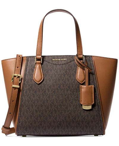 Michael Kors Michael  Taryn Logo Small Convertible Top Zip Crossbody In Brn,acorn