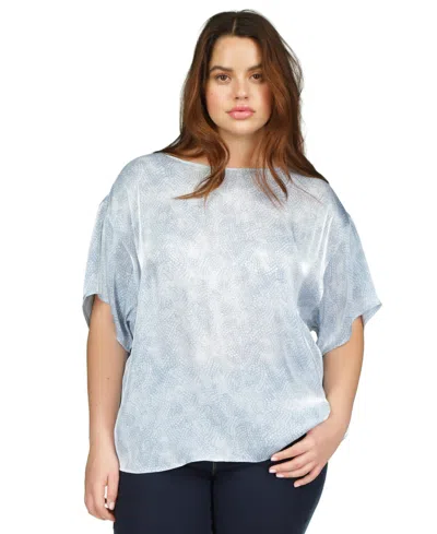 Michael Kors Michael  Trendy Plus Size Petal-print Tee In Blue