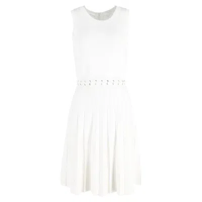 Michael Kors Michael  Whipstitched Pleated Knitted Mini Dress In White Viscose