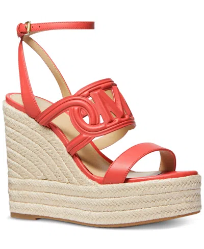 Michael Kors Michael  Women's Alma Logo-strap Platform Sandals In Spiced Coral