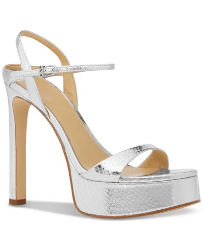 Michael Kors Michael  Women's Amara High Heel Platform Sandals In Silver