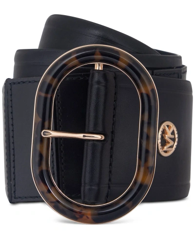 Michael Kors Michael  Women's Animal-print-buckle Leather Belt In Black,gold