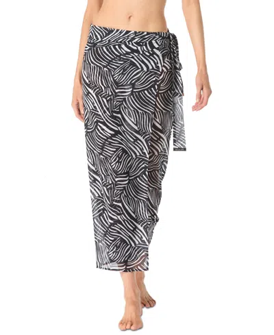 Michael Kors Michael  Womens Animal Print Hardware Bandeau Bikini Top Cover Up Wrap Skirt In Black