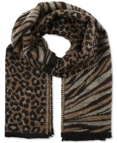 Michael Kors Michael  Women's Animal-print Jacquard Scarf In Dark Camel Multi