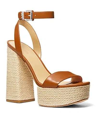 Michael Kors Michael  Women's Ashton Espadrille High Heel Platform Sandals In Luggage