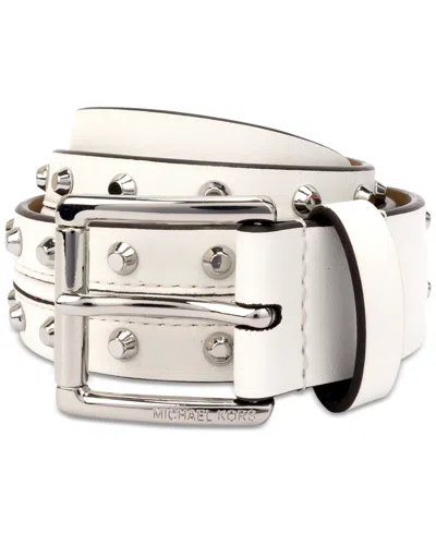 Michael Kors Michael  Women's Astor Studded Leather Belt In Optic White