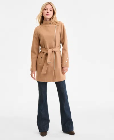 Michael Kors Michael  Women's Asymmetric Belted Coat, Exclusively At Macy's In Brown