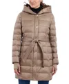 Michael Kors Michael  Plus Size Hooded Belted Down Puffer Coat, Created For Macy's In Taupe