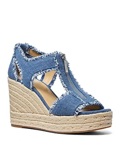 Michael Kors Berkley Frayed Denim Wedge Sandal