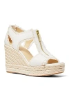 Michael Kors Michael  Women's Berkley Distressed Denim Espadrille Wedge Heel Platform Sandals In Optic White