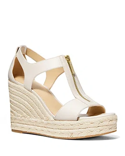 Michael Kors Michael  Women's Berkley Front Zip Espadrille Wedge Heel Platform Sandals In Light Cream