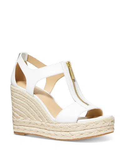 Michael Kors Michael  Women's Berkley Front Zip Espadrille Wedge Heel Platform Sandals In White