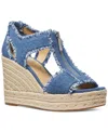Michael Kors Berkley Frayed Denim Wedge Sandal In Denim