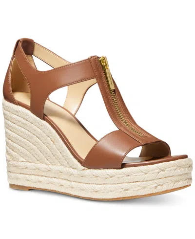 Michael Kors Michael  Women's Berkley Front Zip Espadrille Wedge Heel Platform Sandals In Luggage