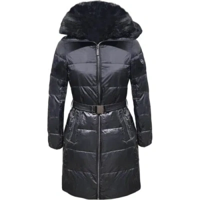 Pre-owned Michael Kors Michael  Women's Black 3/4 Down Puffer Coat With Black Faux Fur Trim