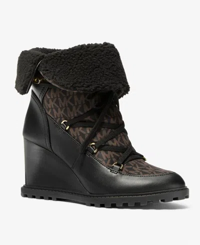 Michael Kors Michael  Women's Blakely Wedge Shearling-accented Booties In Black
