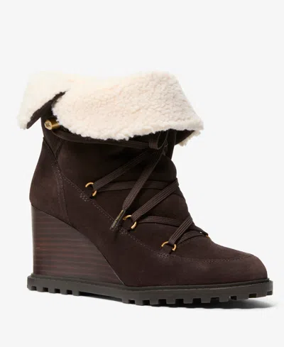 Michael Kors Michael  Women's Blakely Wedge Shearling-accented Booties In Brown