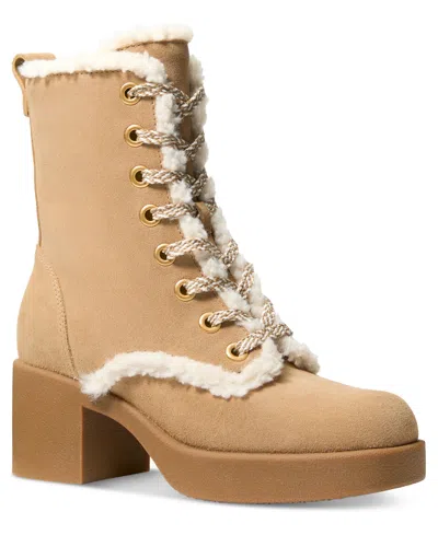 Michael Kors Michael  Women's Bryant Lace-up Sherpa Trim Platform Booties In Nude