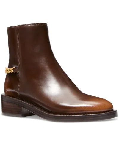 Michael Kors Michael  Women's Carlisle Chain-detail Brown Ankle Booties In Luggage
