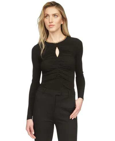 Michael Kors Michael  Women's Chain-neck Keyhole Top In Black