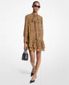 Michael Kors Leopard Print Georgette Tie-neck Dress In Animal Print