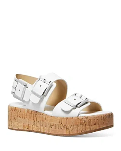 Michael Kors Michael  Women's Colby Triple Buckle Black Flatform Sandals In Optic White