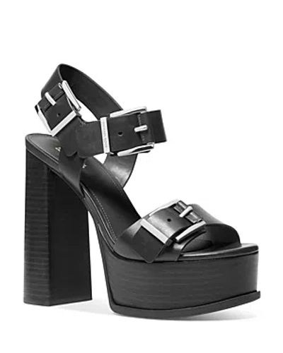 Michael Kors Michael  Women's Colby Triple Buckle High Heel Platform Sandals In Black