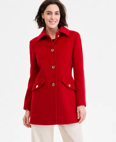 Michael Kors Michael  Women's Collared Button-front Coat In Red