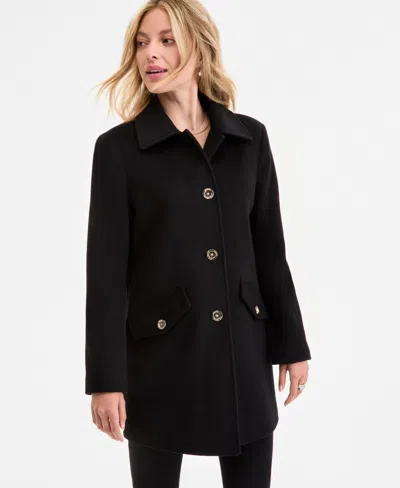 Michael Kors Michael  Women's Collared Button-front Coat In Black