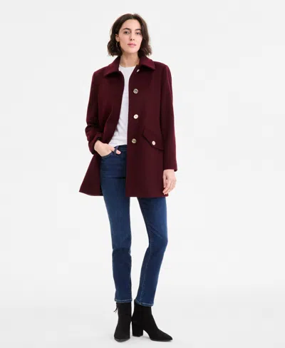 Michael Kors Michael  Women's Collared Button-front Coat In Burgundy
