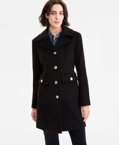 Michael Kors Michael  Women's Collared Button-front Coat, Exclusively At Macy's In Black