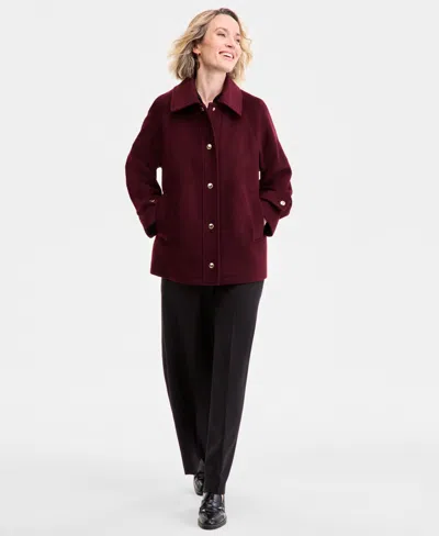Michael Kors Michael  Women's Collared Button-front Coat, Exclusively At Macy's In Burgundy