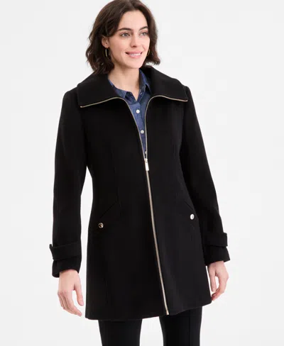 Michael Kors Michael  Women's Collared Zip-front Coat In Black