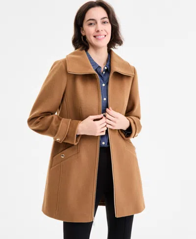 Michael Kors Michael  Women's Collared Zip-front Coat In Brown