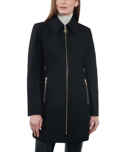 Michael Kors Michael  Women's Collared Zip-front Coat, Created For Macy's In Black