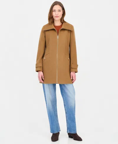 Michael Kors Michael  Women's Collared Zip-front Coat In Brown