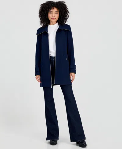 Michael Kors Michael  Women's Collared Zip-front Coat In Blue