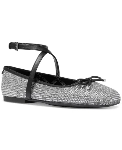 Michael Kors Michael  Women's Collette Flex Embellished Ballet Flats In Black Leather Hot Stones
