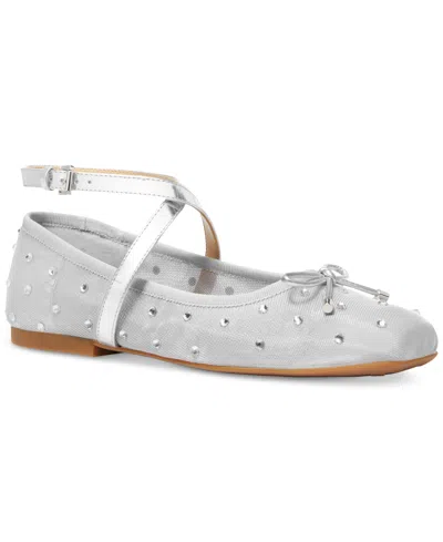 Michael Kors Collette Embellished Mesh Ballet Flat In Silver