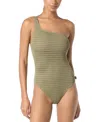 Michael Kors Michael  Women's Crochet One-shoulder One-piece Swimsuit In Safari Green
